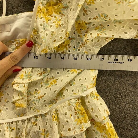 Wayf Blouse Women XS White Floral Lined Square Neck Long Sleeve Ruffle Cotton - Picture 7 of 9